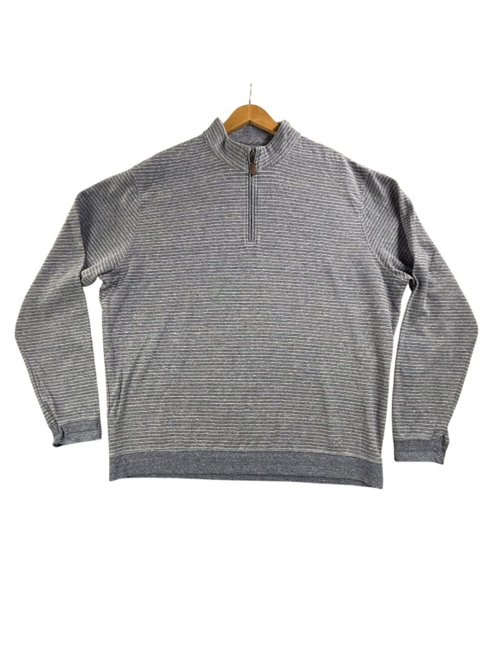 Johnnie-O Sweater Mens 2XL Blue Striped Mock Neck 1/4 Zip Knit Pullover Skiles